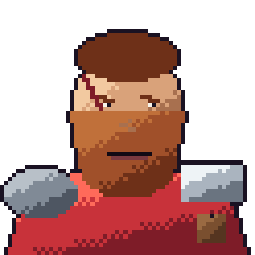 Brannoc's portrait: a bearded mercenary with a scar and pauldrons.