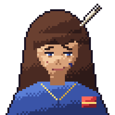 Isaura Kell's portrait: a mage with long brown hair and a quill.